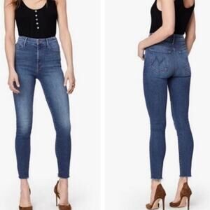 Mother High waisted looker ankle fray skinny jeans blue sky